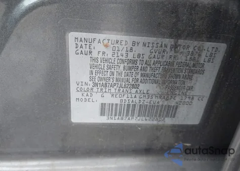 2018 Nissan Sentra Sv from USA, damaged, VIN 3N1AB7AP7JL622802